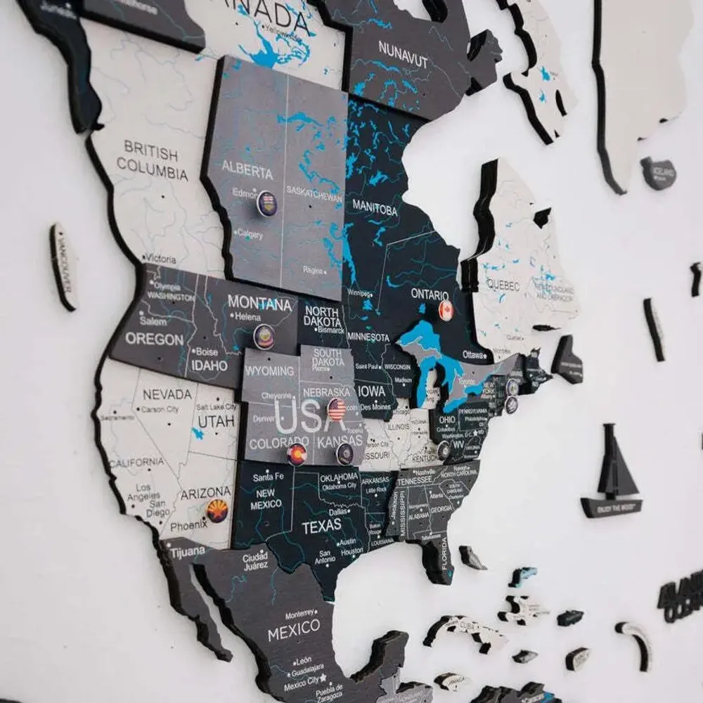 Autres décorations murales - Carte en Bois du Monde Colorée 3D XL Prime Plus Nordik Lum - ENJOY THE WOOD