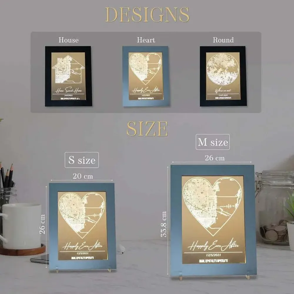 Desk lamps - City Plan Light Frame Black M Light Heart - ENJOY THE WOOD