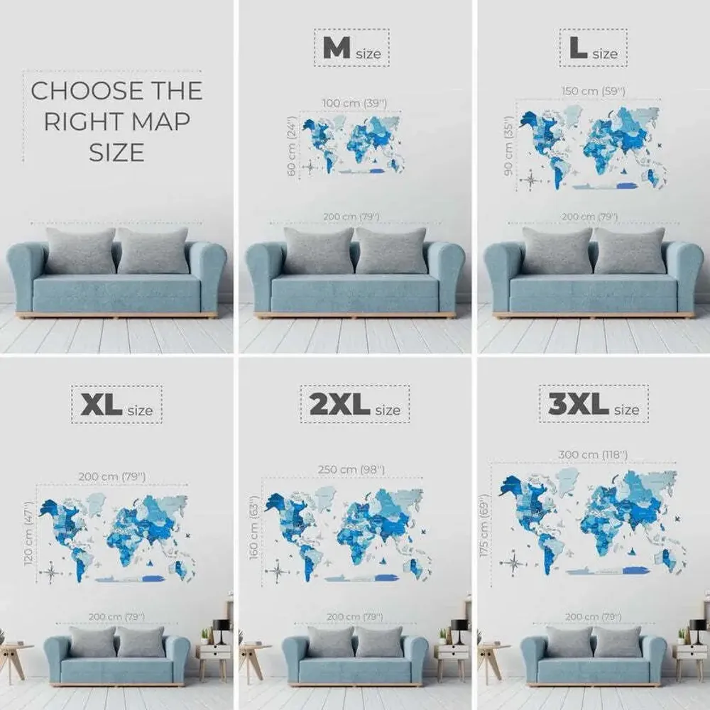 Other wall decoration - World Wooden Map Colored 3D 2XL Prime Azure Lum - ENJOY THE WOOD