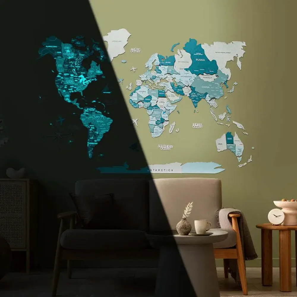 Other wall decoration - World Wooden Map Colored 3D 2XL Prime Plus Aqua Lum - ENJOY THE WOOD