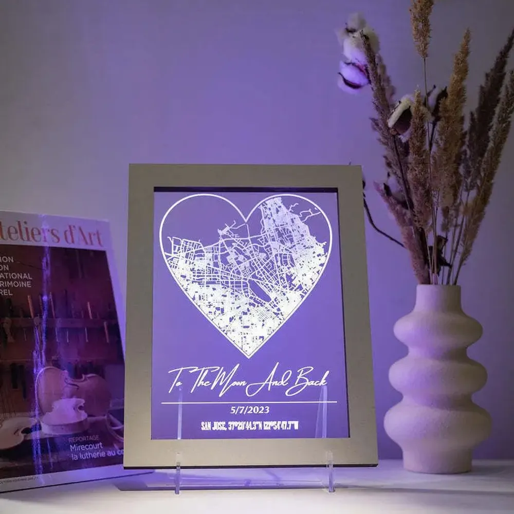 Desk lamps - City Plan Light Frame Black L Light Heart - ENJOY THE WOOD