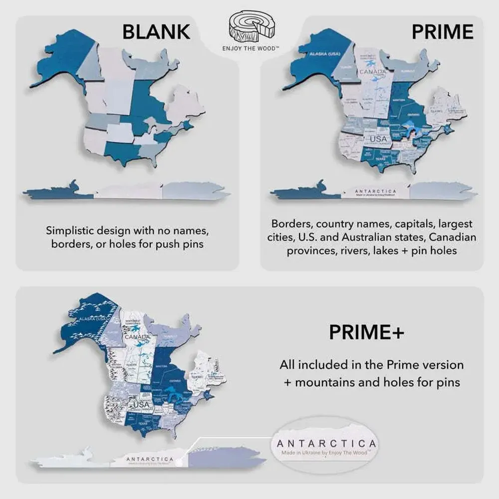 Autres décorations murales - Carte du Monde en Bois Colorée 3D XL Prime Plus Aqua Lum - ENJOY THE WOOD