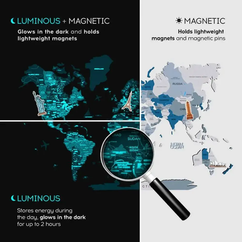 Autres décorations murales - Carte du Monde en Bois Colorée 3D 3XL Prime Aqua Lum - ENJOY THE WOOD