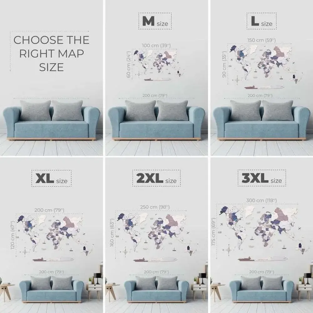Other wall decoration - World Wooden Map Colored 3D L Blank Cruise Lum - ENJOY THE WOOD