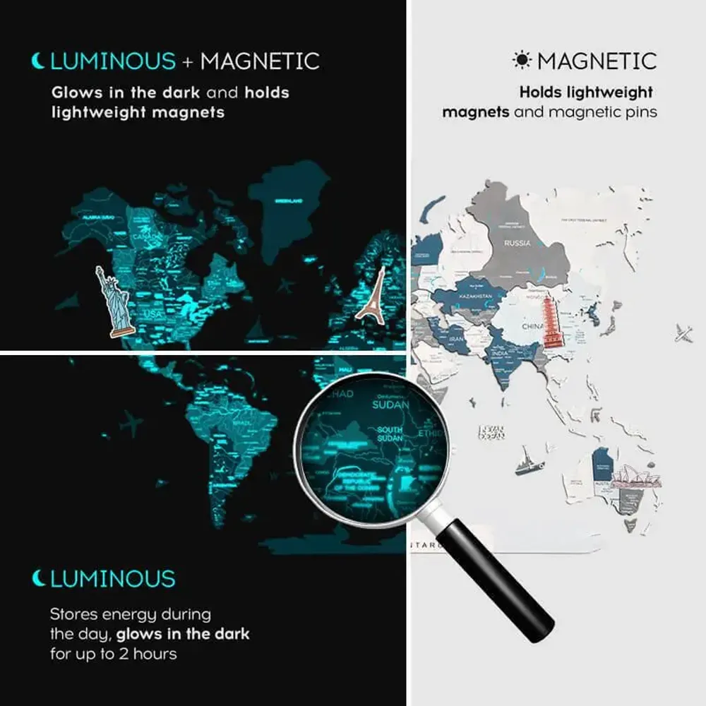 Other wall decoration - World Wooden Map Colored 3D M Prime Plus Cruise Lum - ENJOY THE WOOD