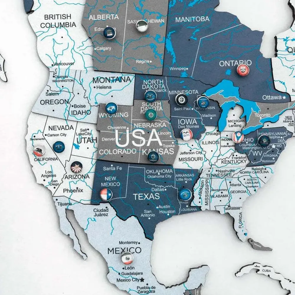 Other wall decoration - World Wooden Map Colored 3D M Prime Cruise Lum - ENJOY THE WOOD