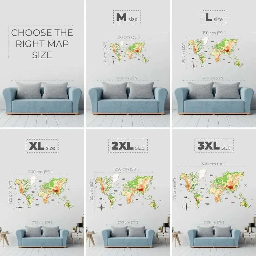 Other wall decoration - World Wooden Map Colored 3D XL Blank Physical Lum - ENJOY THE WOOD