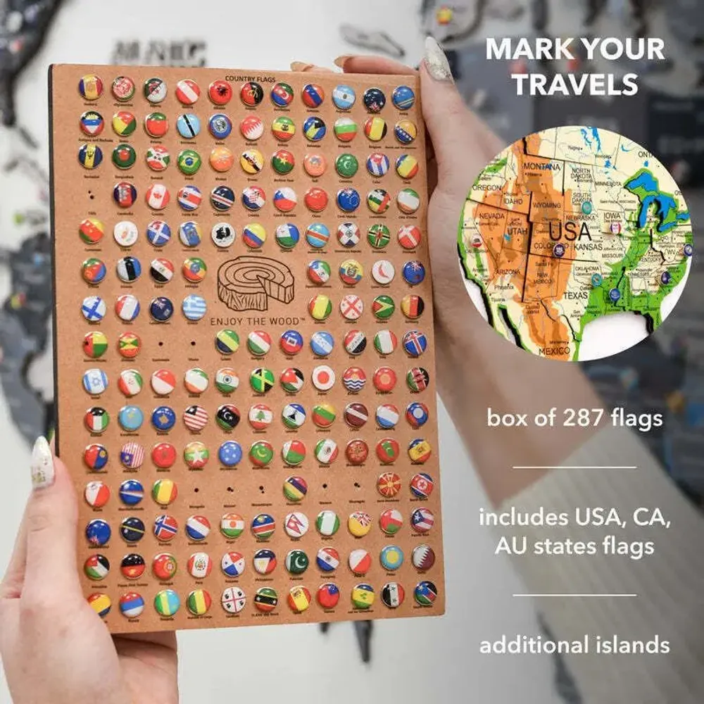 Other wall decoration - World Wooden Map Colored 3D XL Blank Physical Lum - ENJOY THE WOOD