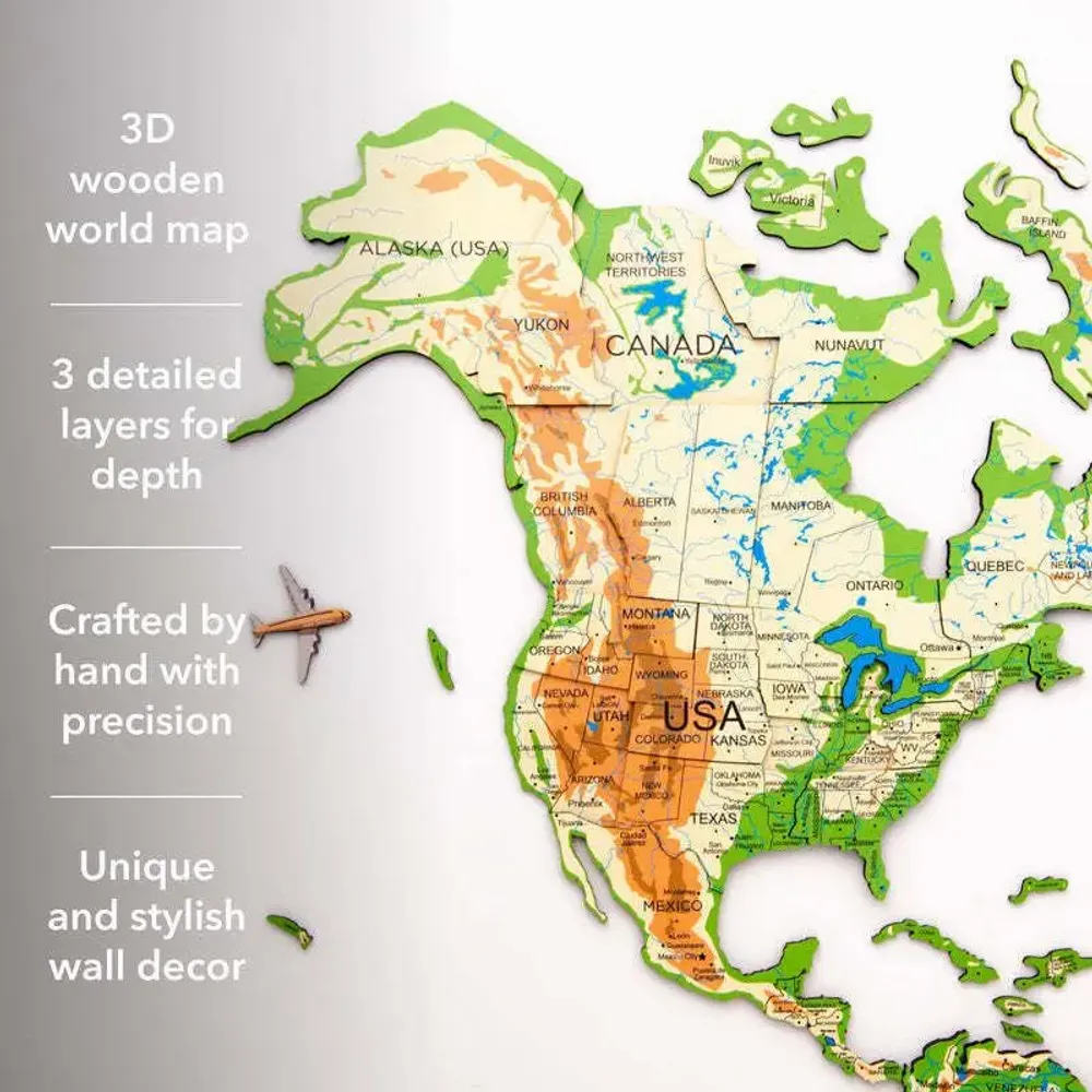 Other wall decoration - World Wooden Map Colored 3D 3XL Blank Physical Lum - ENJOY THE WOOD