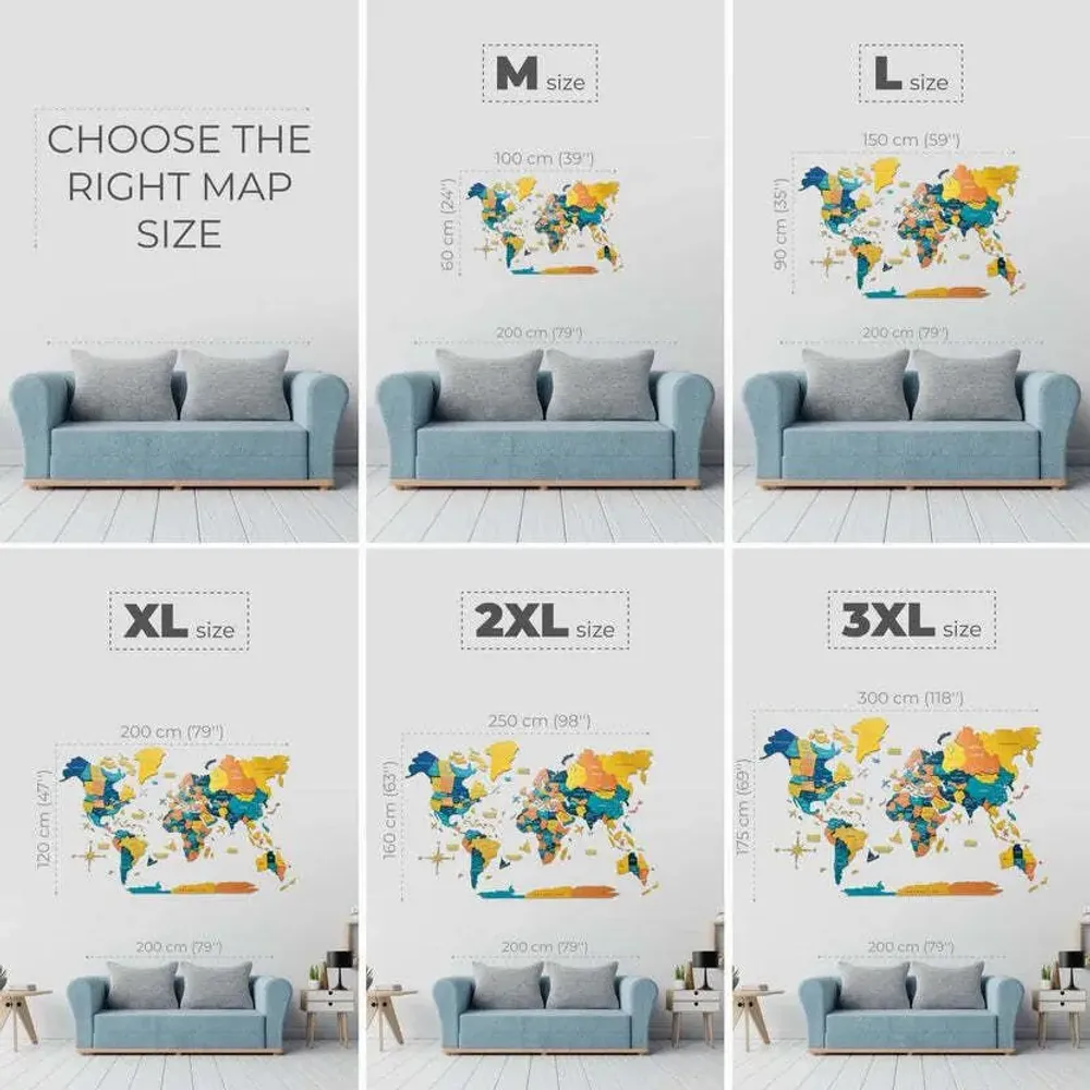 Other wall decoration - World Wooden Map Colored 3D M Blank Indie Lum - ENJOY THE WOOD