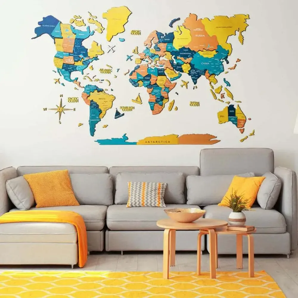 Autres décorations murales - Carte du Monde en Bois Colorée 3D M Prime Indie Lum - ENJOY THE WOOD