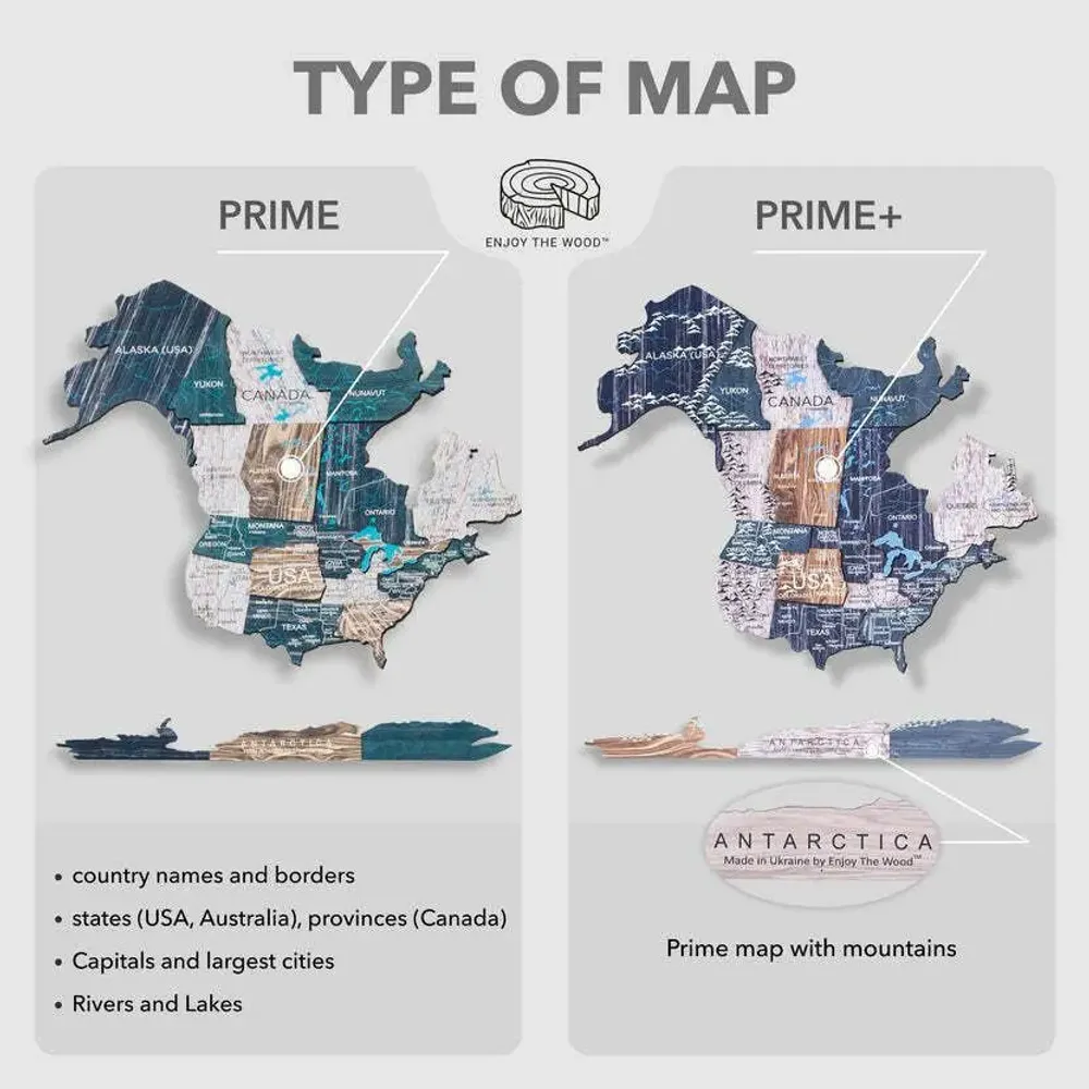 Other wall decoration - World Wooden Map Colored 3D L Prime Mystery Lum LED 3.0 EU Right - ENJOY THE WOOD