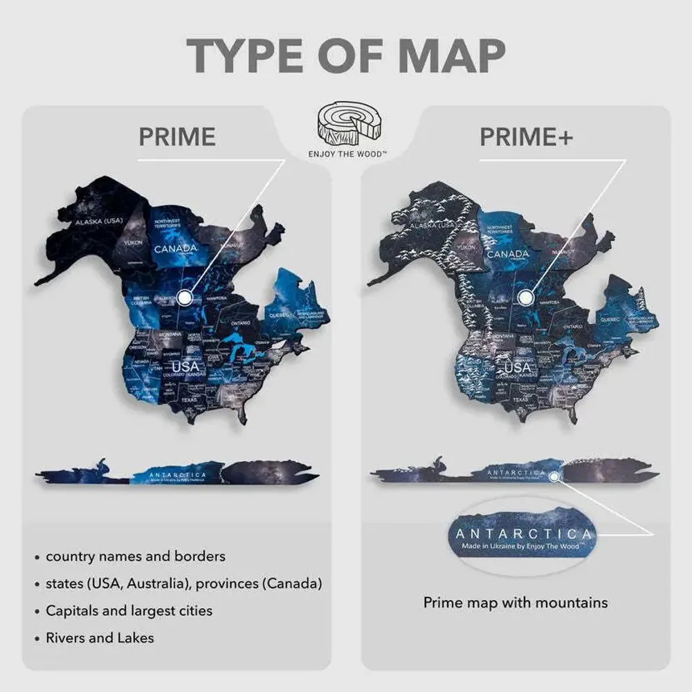 Other wall decoration - World Wooden Map Colored 3D L Prime Plus Space Lum LED 3.0 EU Right - ENJOY THE WOOD