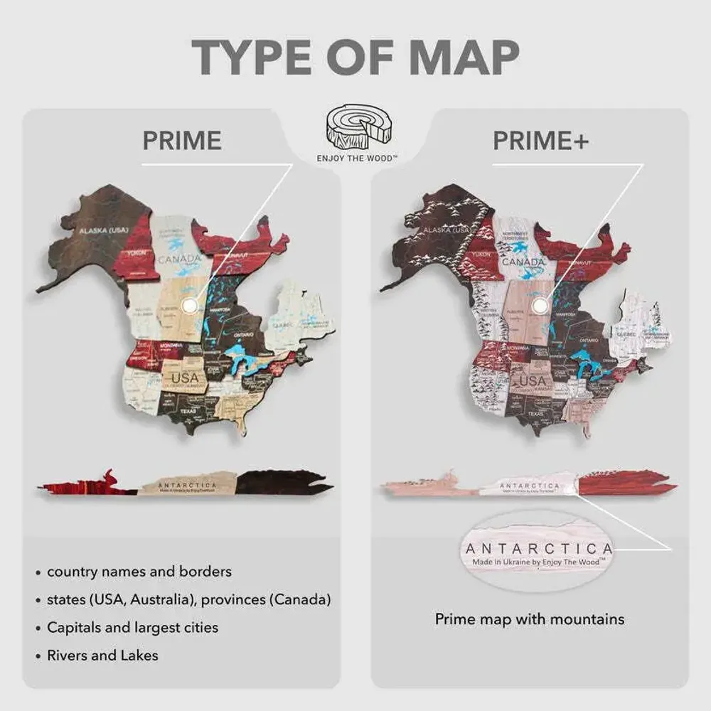 Other wall decoration - World Wooden Map Colored 3D M Prime Urban Lum LED 3.0 EU Right - ENJOY THE WOOD