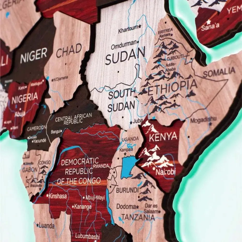 Other wall decoration - World Wooden Map Colored 3D M Prime Urban Lum LED 3.0 EU Right - ENJOY THE WOOD