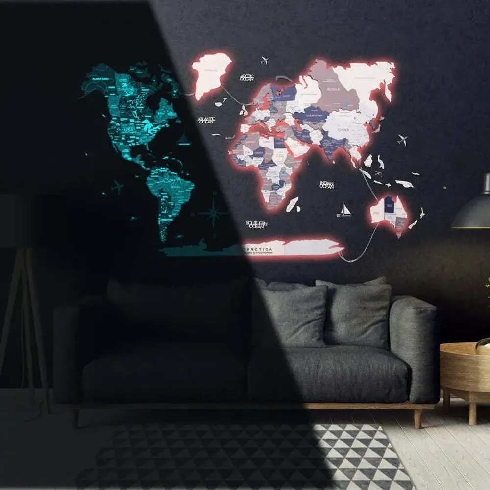 Other wall decoration - World Wooden Map Colored 3D L Prime Cruise Lum LED 3.0 EU Right - ENJOY THE WOOD