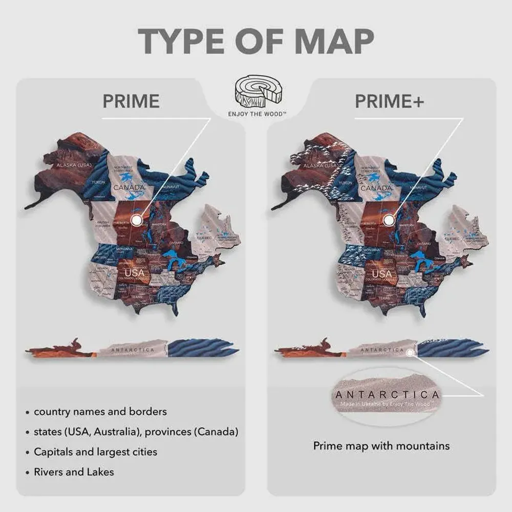 Other wall decoration - World Wooden Map Colored 3D M Prime Plus Dune Lum LED 3.0 EU Right - ENJOY THE WOOD