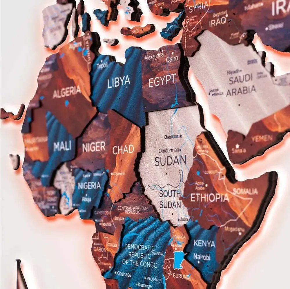 Other wall decoration - World Wooden Map Colored 3D XL Prime Dune Lum LED 3.0 EU Right - ENJOY THE WOOD