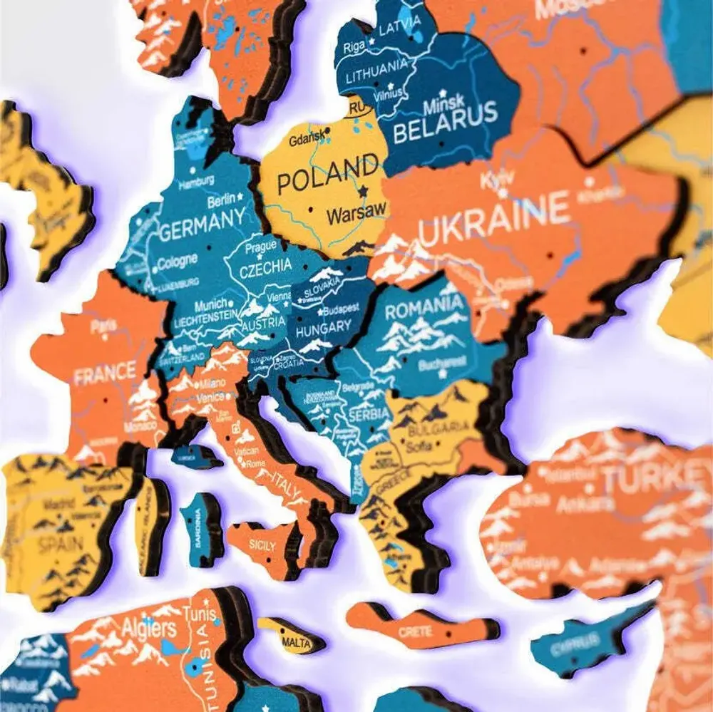 Other wall decoration - World Wooden Map Colored 3D XL Prime Indie Lum LED 3.0 EU Right - ENJOY THE WOOD