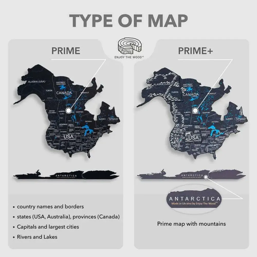 Other wall decoration - World Wooden Map Colored 3D XL Prime Midnight Lum LED 3.0 USA Right - ENJOY THE WOOD