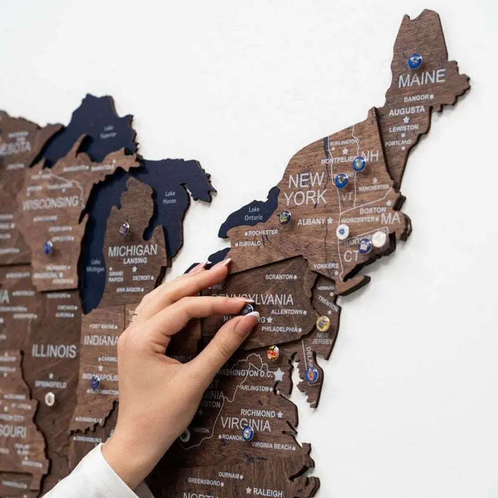 Other wall decoration - Wooden 3d Map of USA - Dark Walnut L Prime Plus - ENJOY THE WOOD