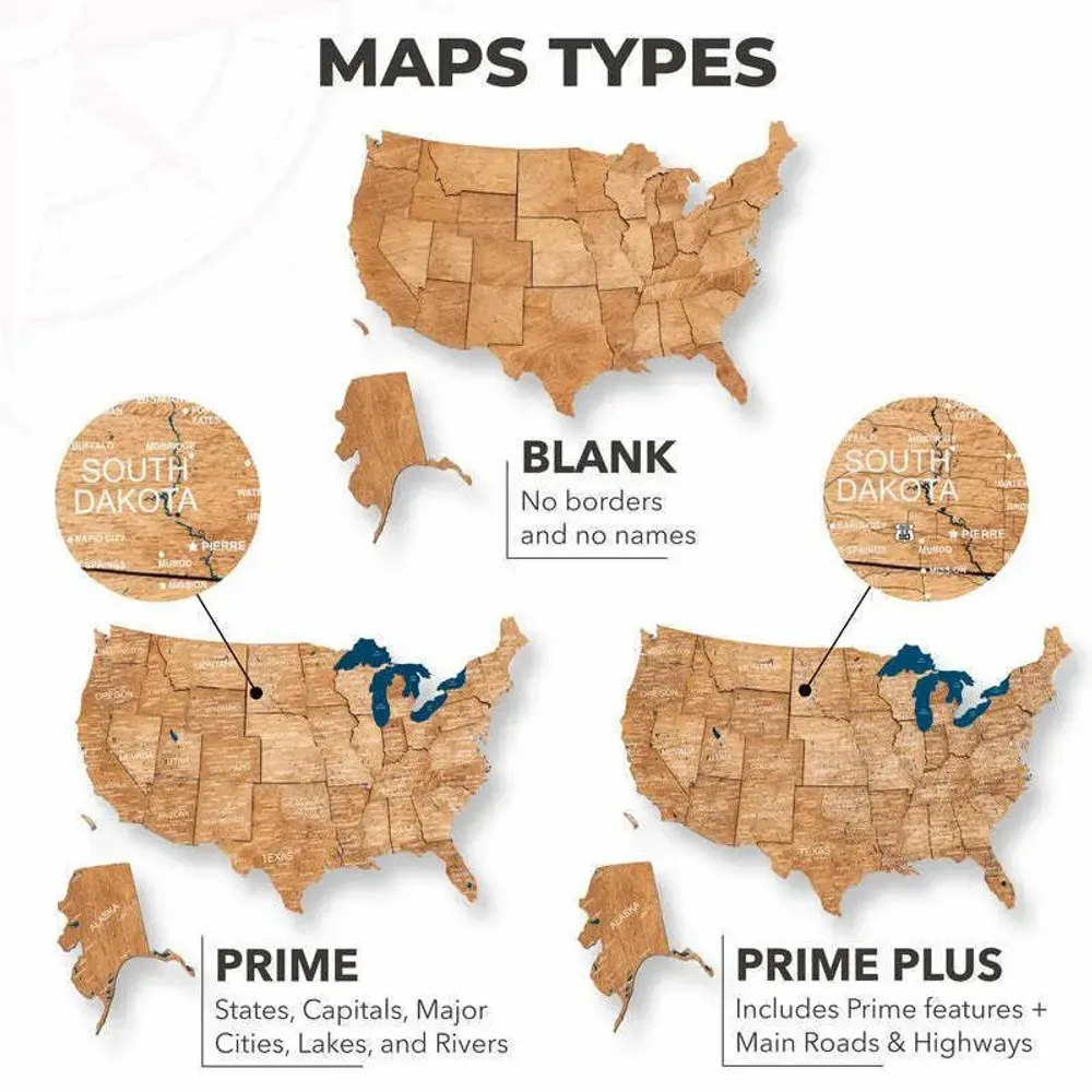 Other wall decoration - Wooden 3d Map of USA - Oak M Prime - ENJOY THE WOOD