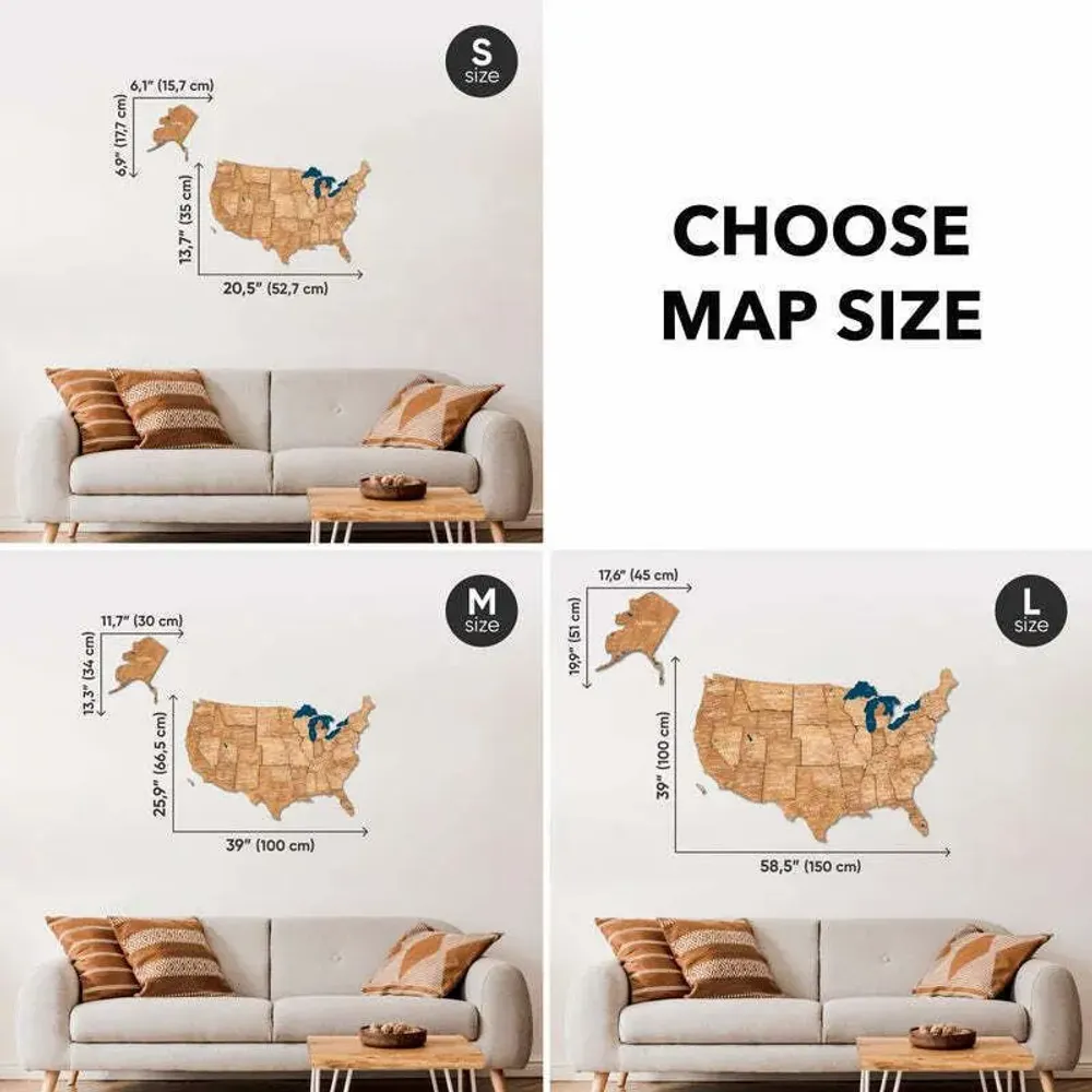 Other wall decoration - Wooden 3d Map of USA - Oak M Prime Plus - ENJOY THE WOOD
