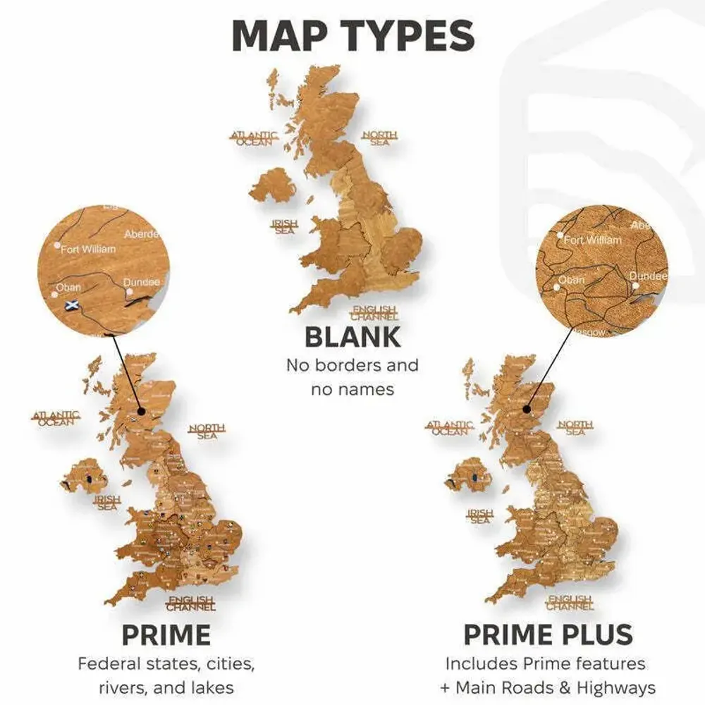 Other wall decoration - 3D Wooden Map of the United Kingdom Oak L Prime - ENJOY THE WOOD