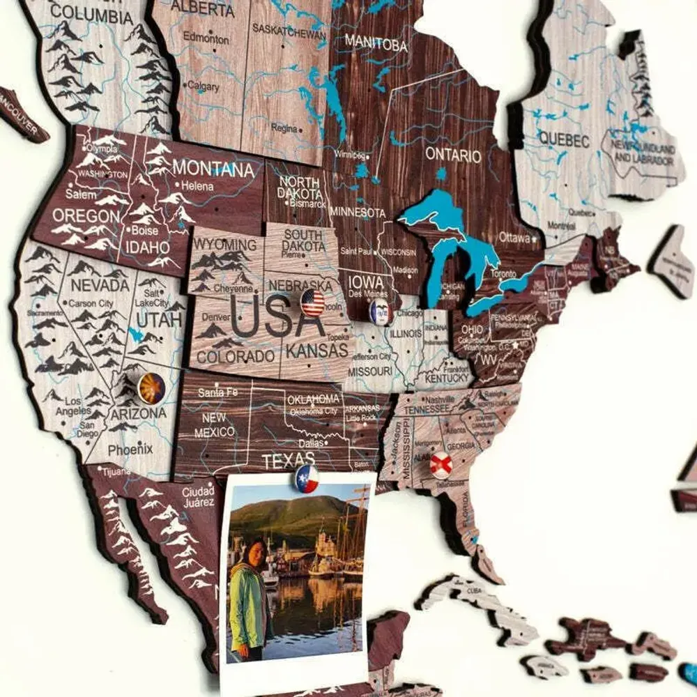 Other wall decoration - World Wooden Map Colored 3D M Blank Cappuccino Lum - ENJOY THE WOOD