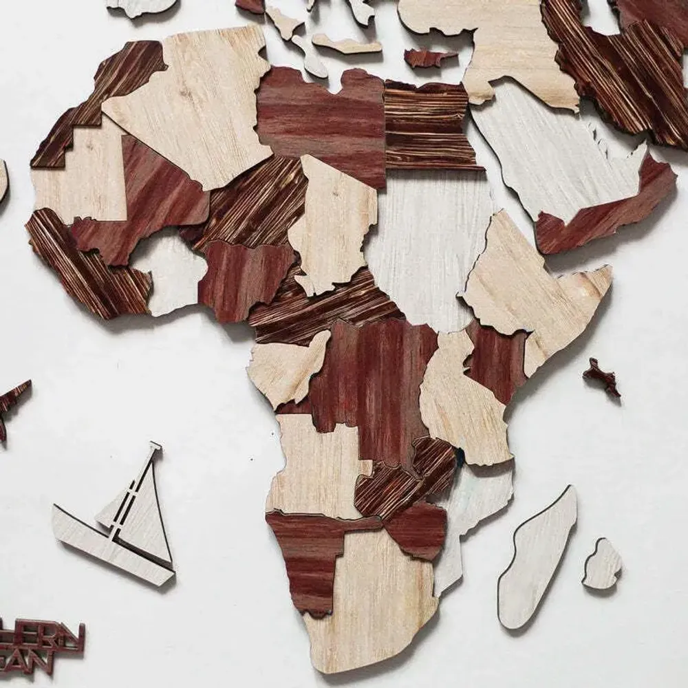 Other wall decoration - World Wooden Map Colored 3D M Prime Plus Cappuccino Lum - ENJOY THE WOOD
