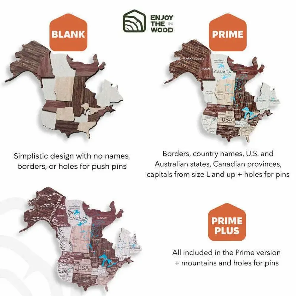 Other wall decoration - World Wooden Map Colored 3D M Prime Plus Cappuccino Lum - ENJOY THE WOOD