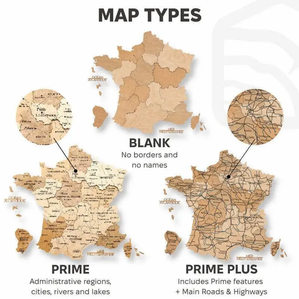 Other wall decoration - Wooden Map of France - Gold L Prime Plus - ENJOY THE WOOD