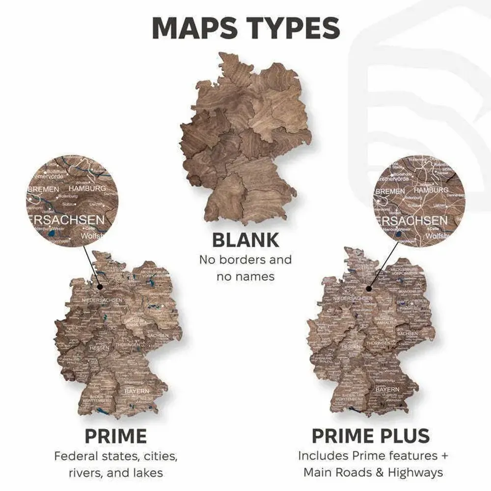 Other wall decoration - 3D Germany Wooden Map Dark Walnut 2XL Prime - ENJOY THE WOOD