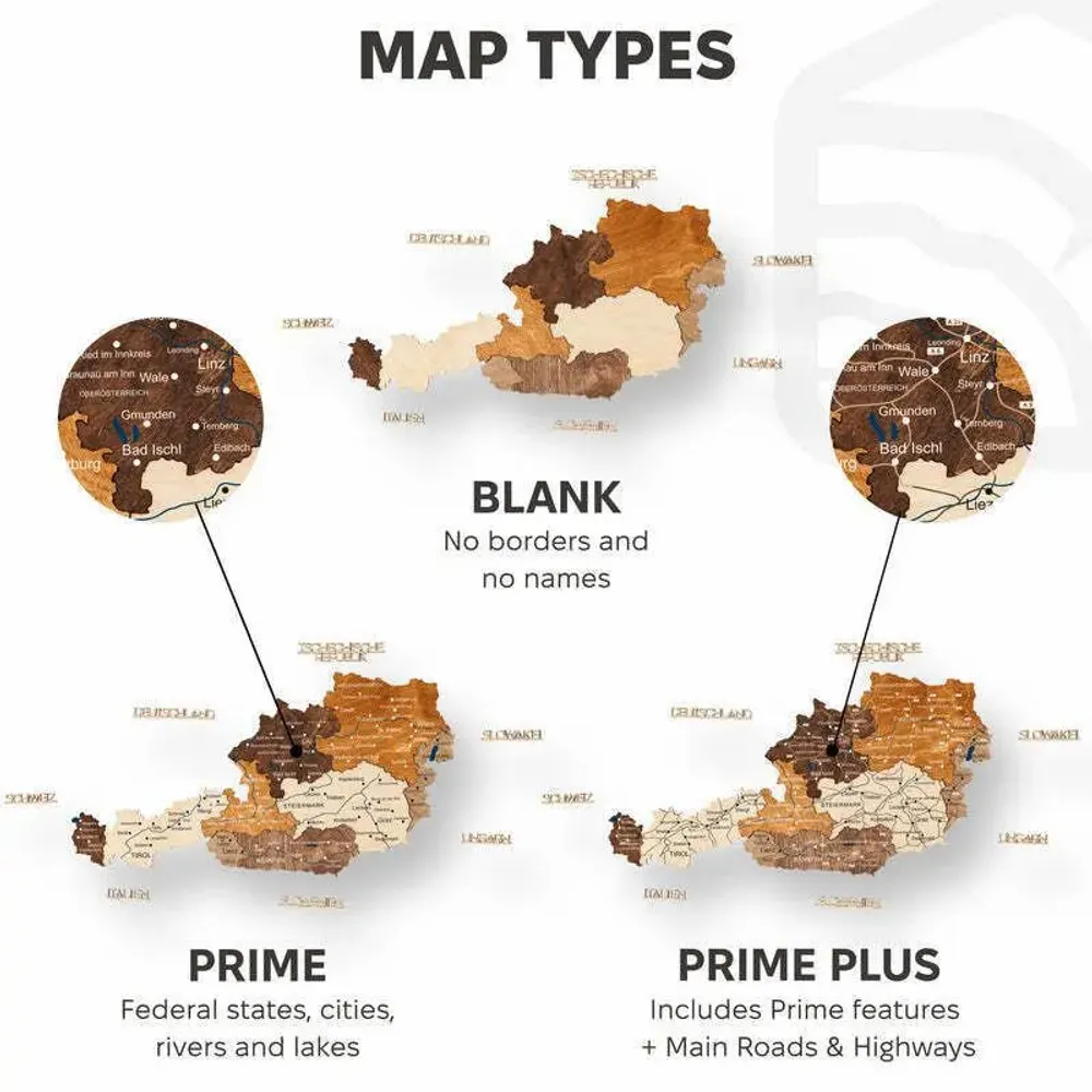 Other wall decoration - Wooden Map of Austria - Multicolor L Blank - ENJOY THE WOOD