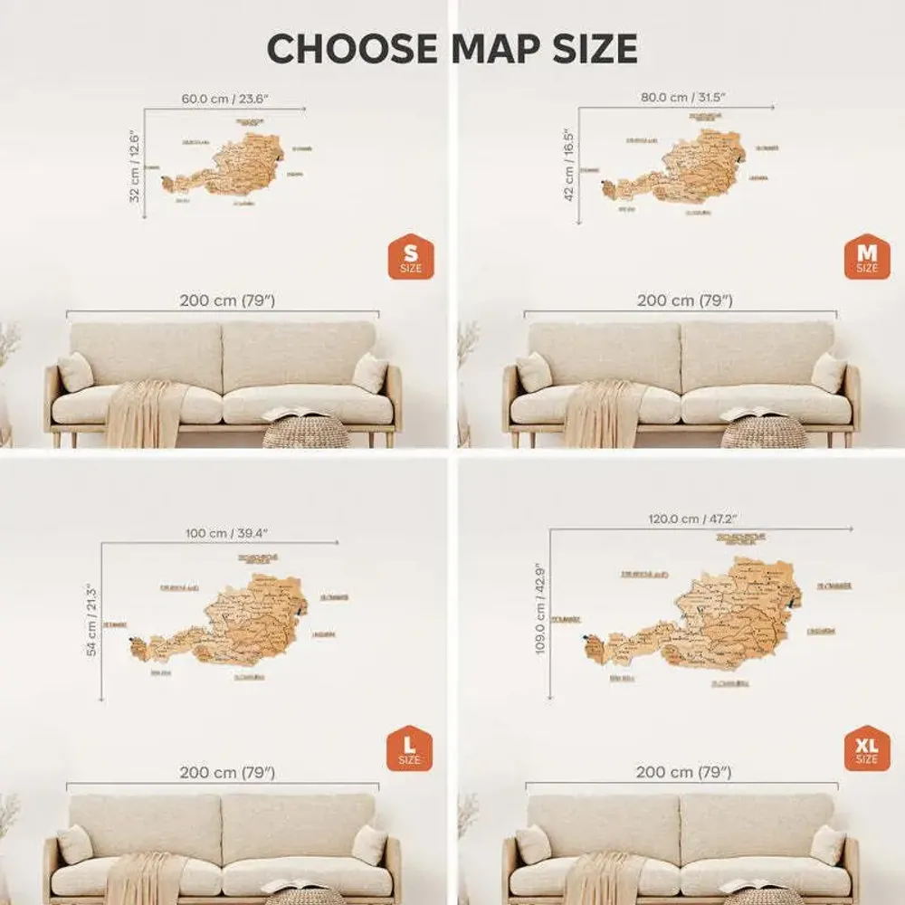 Other wall decoration - Wooden Map of Austria - Gold S Prime Plus - ENJOY THE WOOD