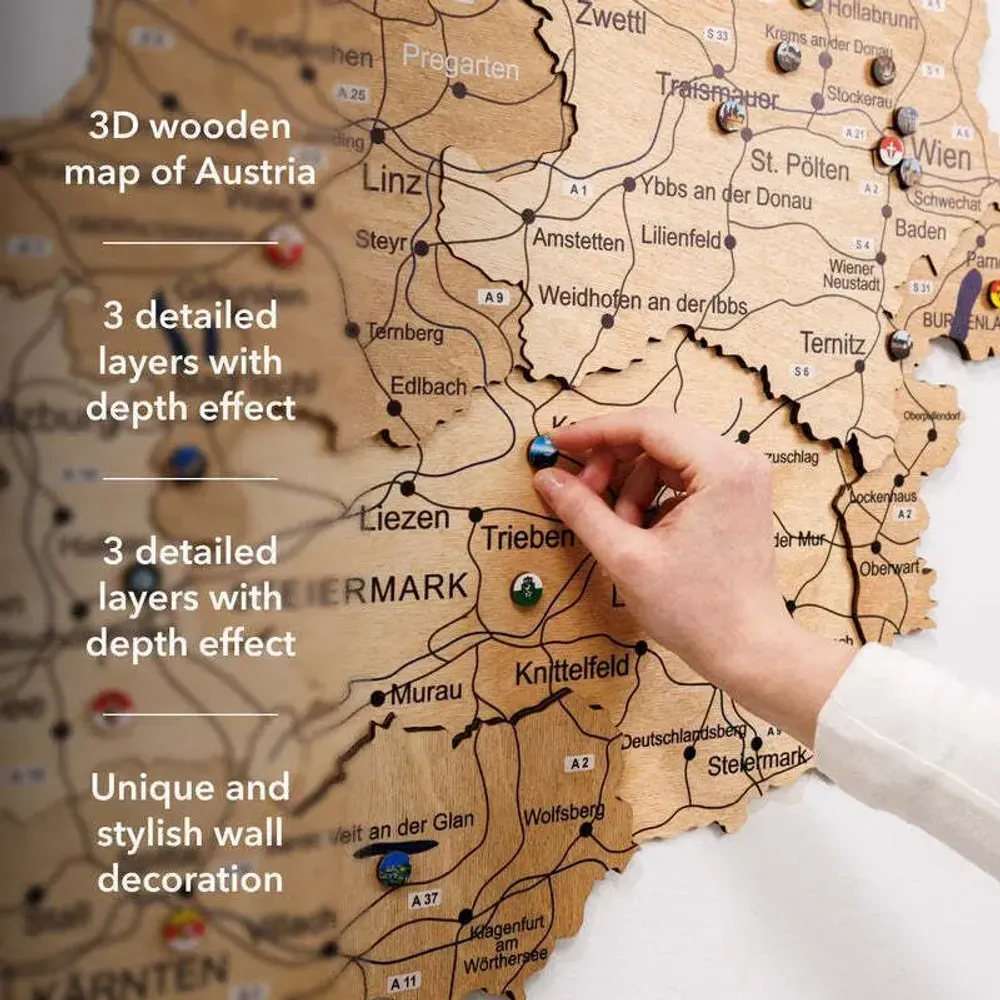 Other wall decoration - Wooden Map of Austria - Gold S Prime Plus - ENJOY THE WOOD