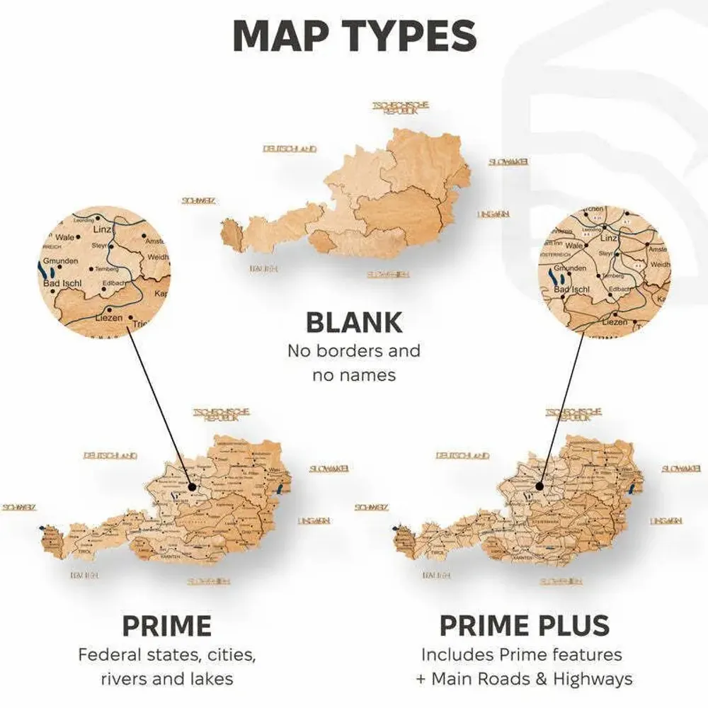 Other wall decoration - Wooden Map of Austria - Gold M Prime - ENJOY THE WOOD