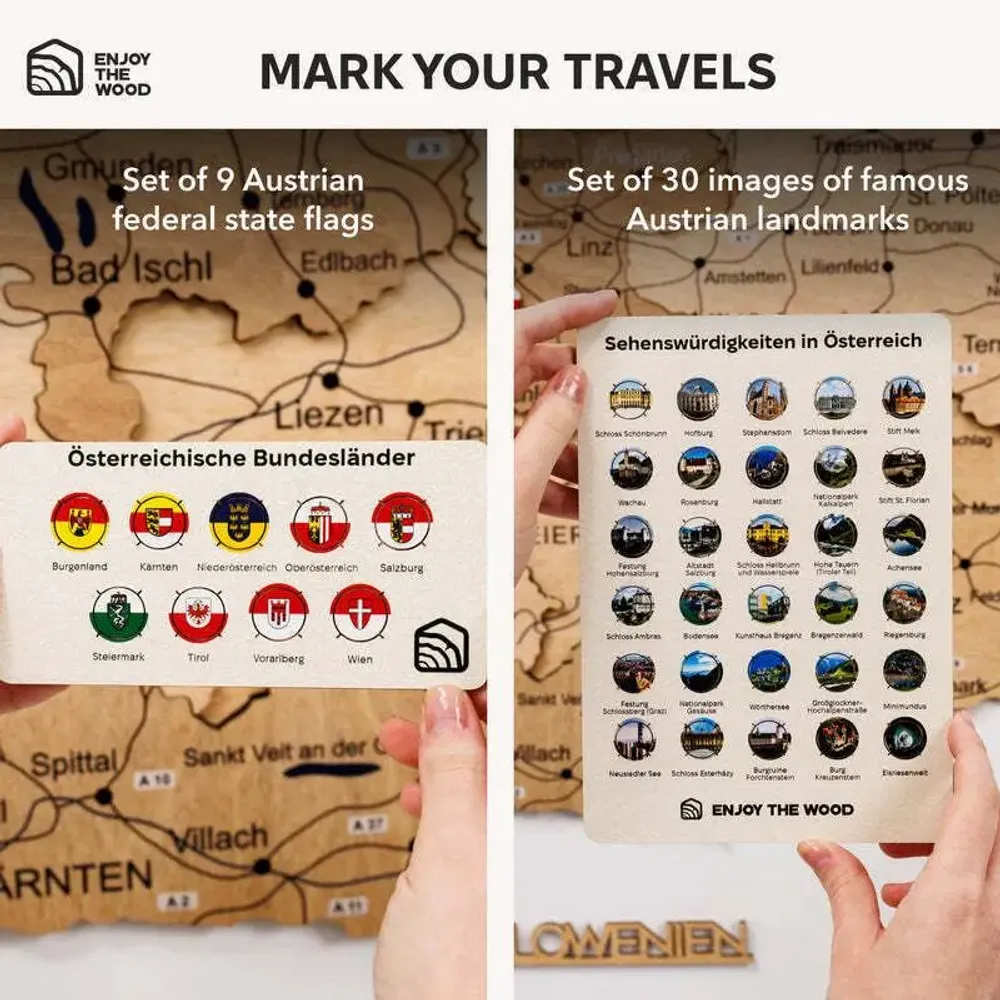 Other wall decoration - Wooden Map of Austria - Gold M Prime - ENJOY THE WOOD