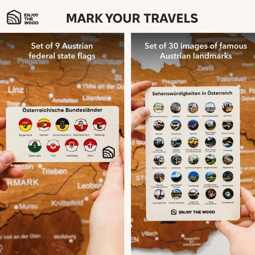 Autres décorations murales - Carte en bois de l'Autriche - Chêne L vierge - ENJOY THE WOOD