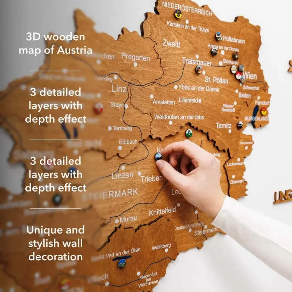 Other wall decoration - Wooden Map of Austria - Oak M Prime Plus - ENJOY THE WOOD