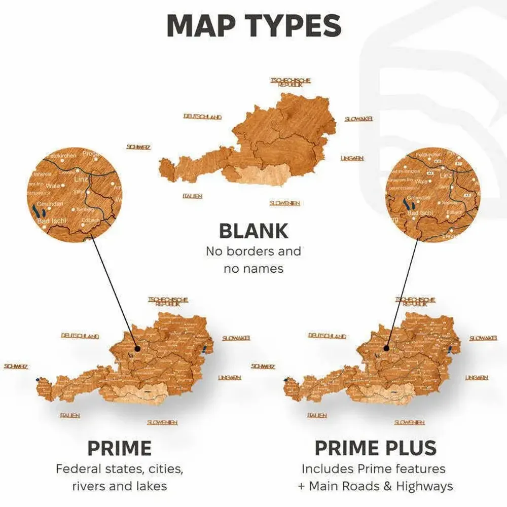 Other wall decoration - Wooden Map of Austria - Oak XL Prime - ENJOY THE WOOD
