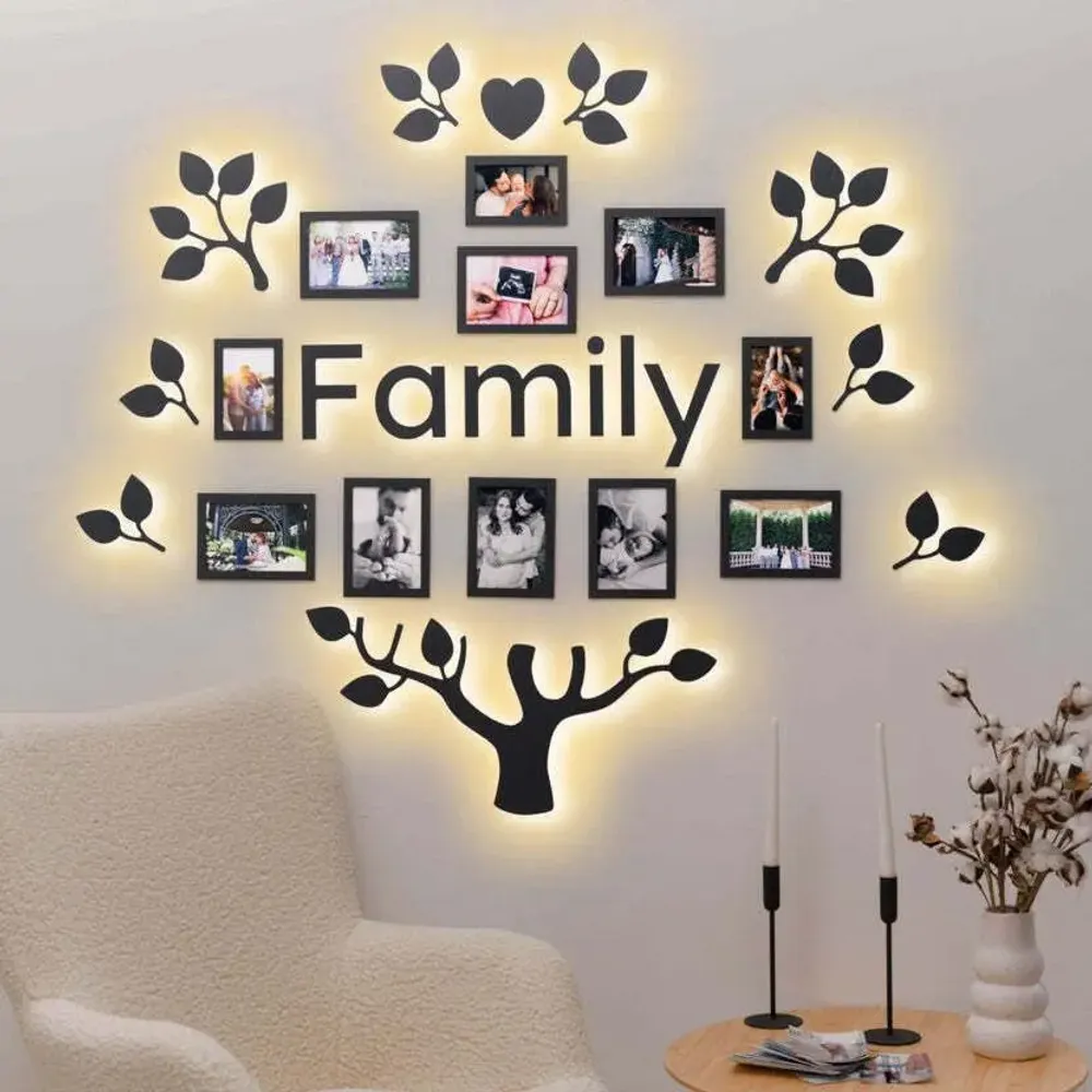 Autres décorations murales - Arbre Généalogique en Bois avec LED - Starlight M Noir LED - ENJOY THE WOOD