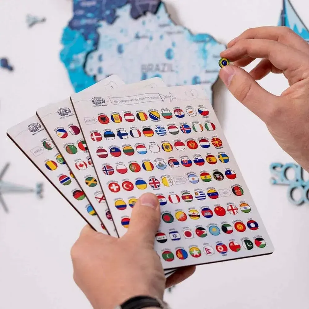 Decorative objects - Wooden Flag Sticky Pins - ENJOY THE WOOD