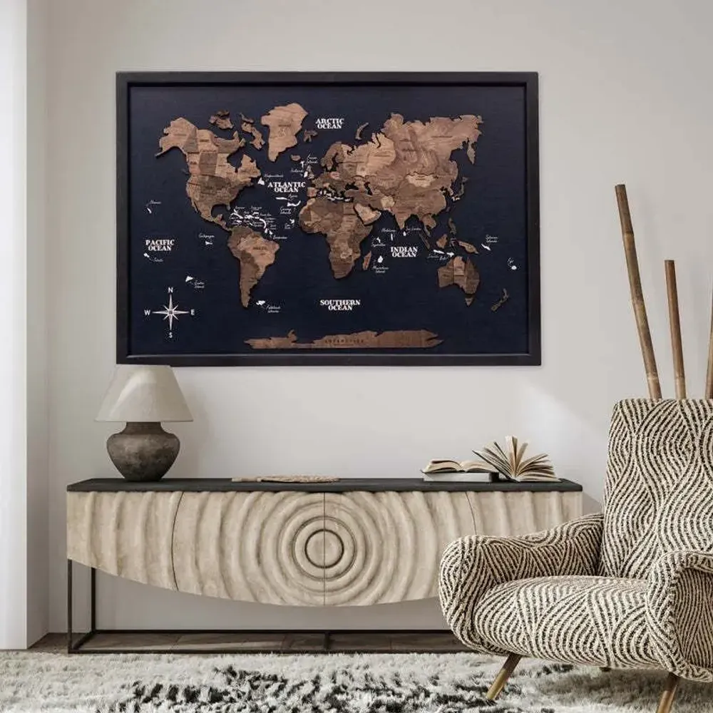 Other wall decoration - 3D Wooden Panel World Map Dark Walnut L Black - ENJOY THE WOOD