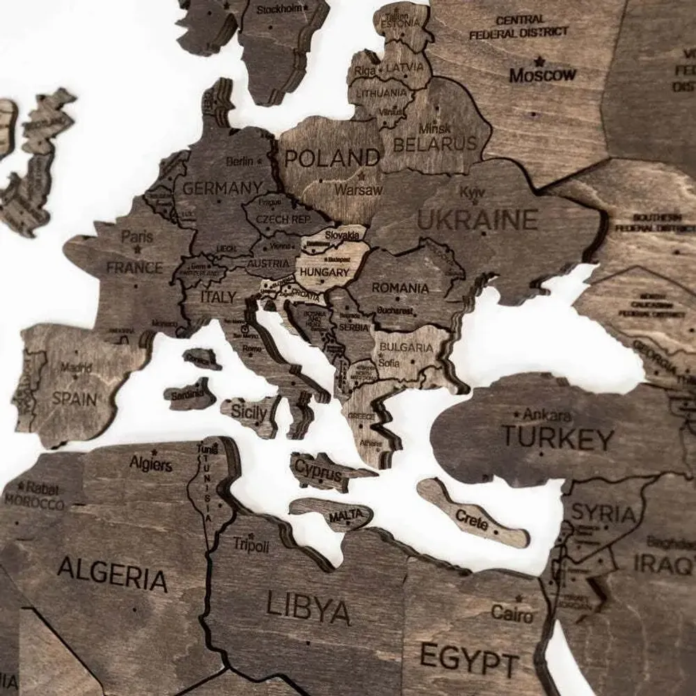 Other wall decoration - 3D Wooden World Map Prime Dark Walnut L - ENJOY THE WOOD