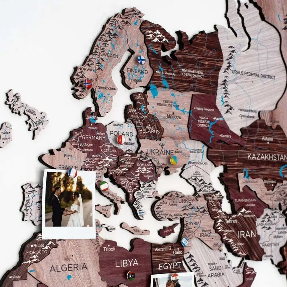 Autres décorations murales - Carte du monde en bois 3D Prime Plus Cappuccino 3XL - ENJOY THE WOOD