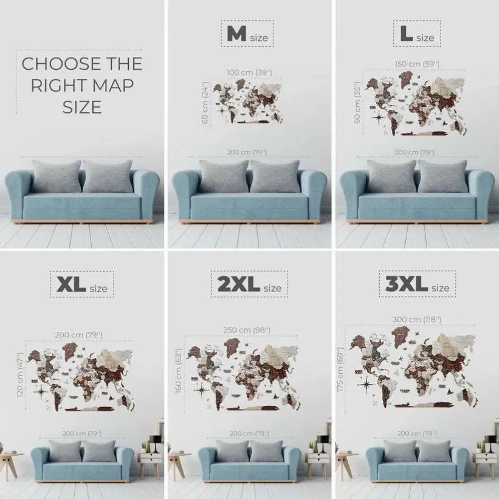 Other wall decoration - 3D Wooden World Map Prime Cappucino 3XL - ENJOY THE WOOD