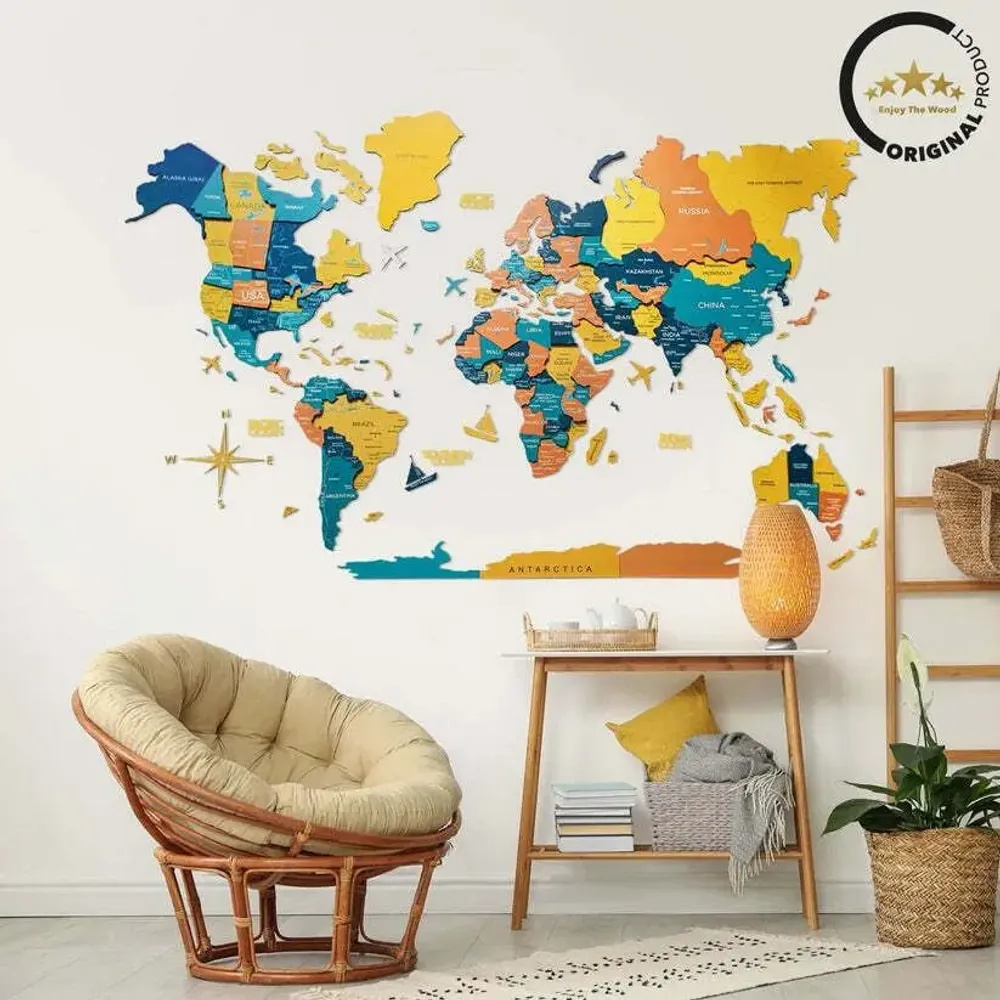 Autres décorations murales - Carte du monde en bois 3D Prime Indie L - ENJOY THE WOOD