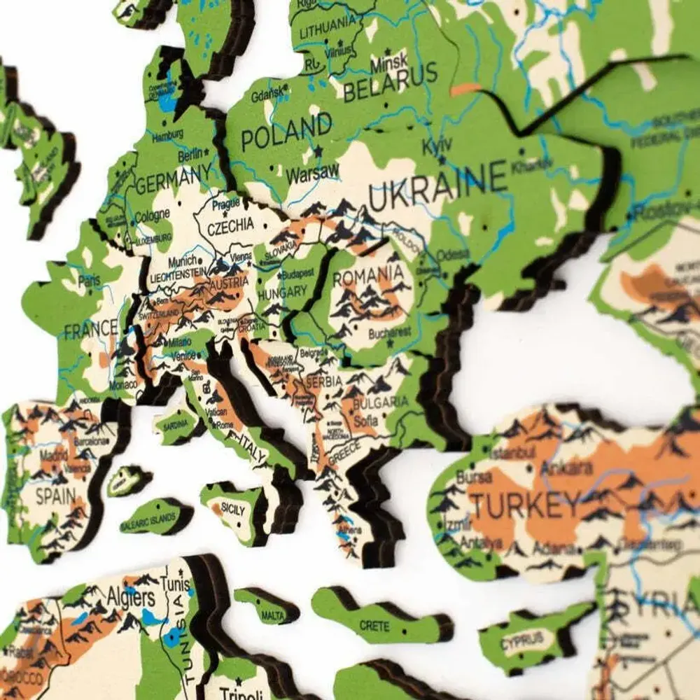 Autres décorations murales - Carte du Monde en Bois 3D Prime Physique XL - ENJOY THE WOOD