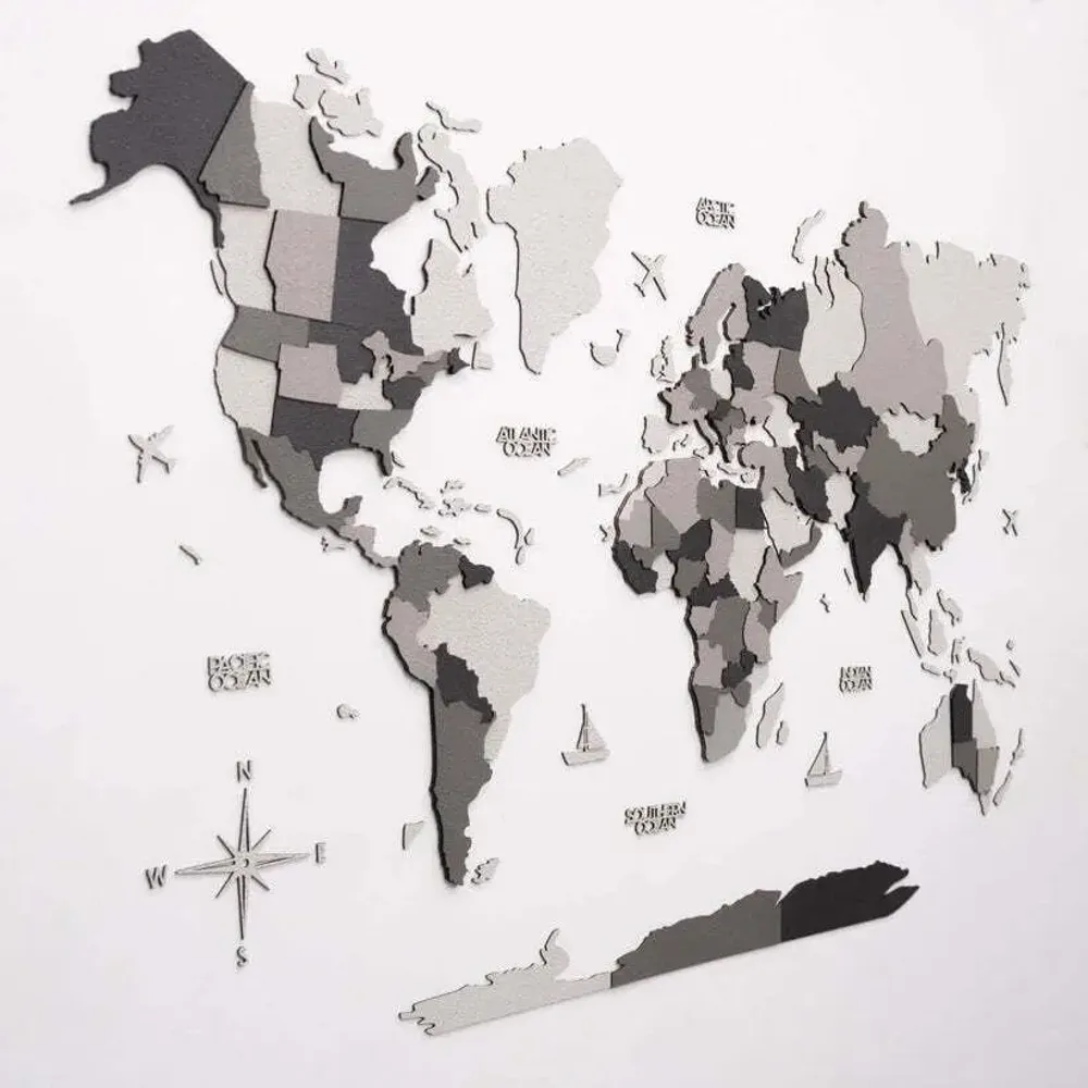 Other wall decoration - 3D Wooden World Map Blank Concrete L - ENJOY THE WOOD